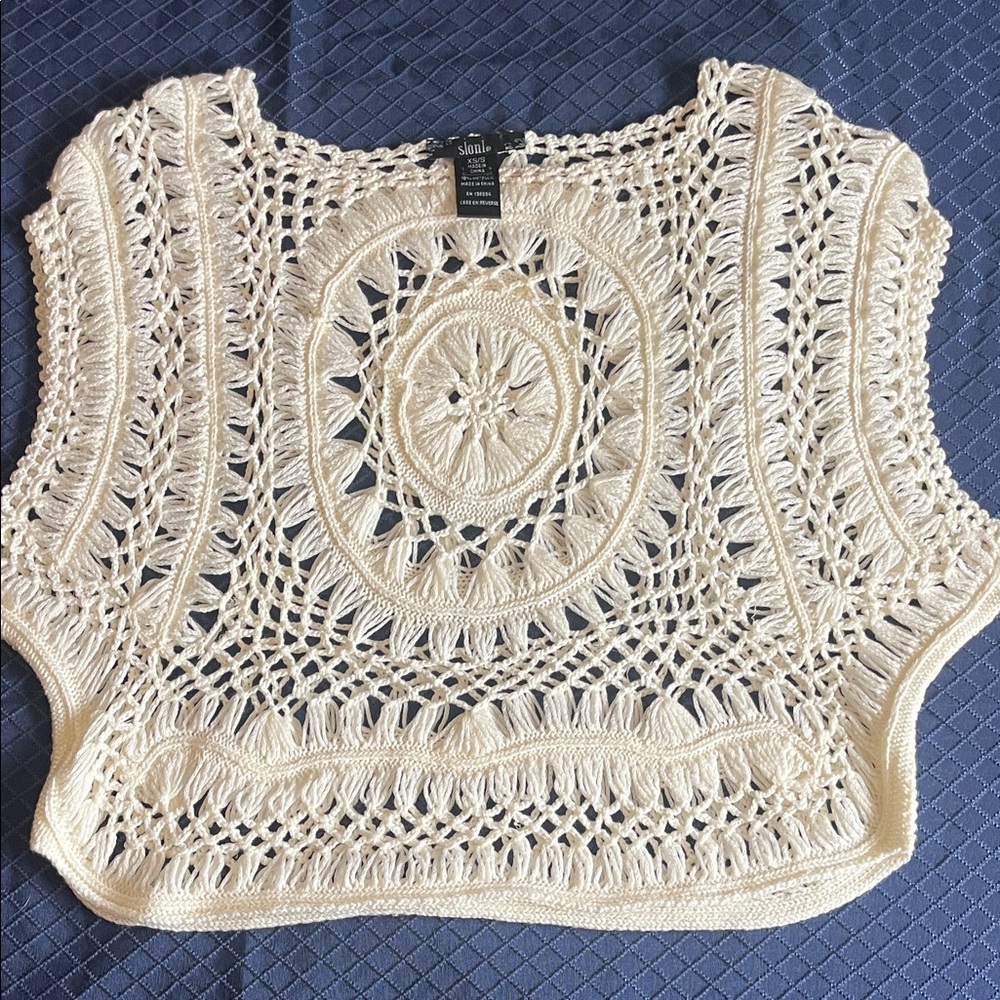 Sioni Ivory Crochet Top ~ sheer ~ cover up ~ camisole